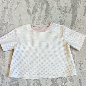 Zella Girl Pink Trim White Quilted Short Sleeve Tee